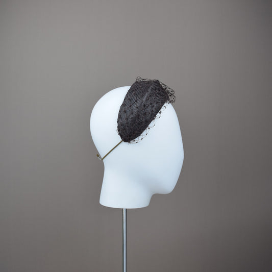 Chocolate Brown Headband with vintage veil