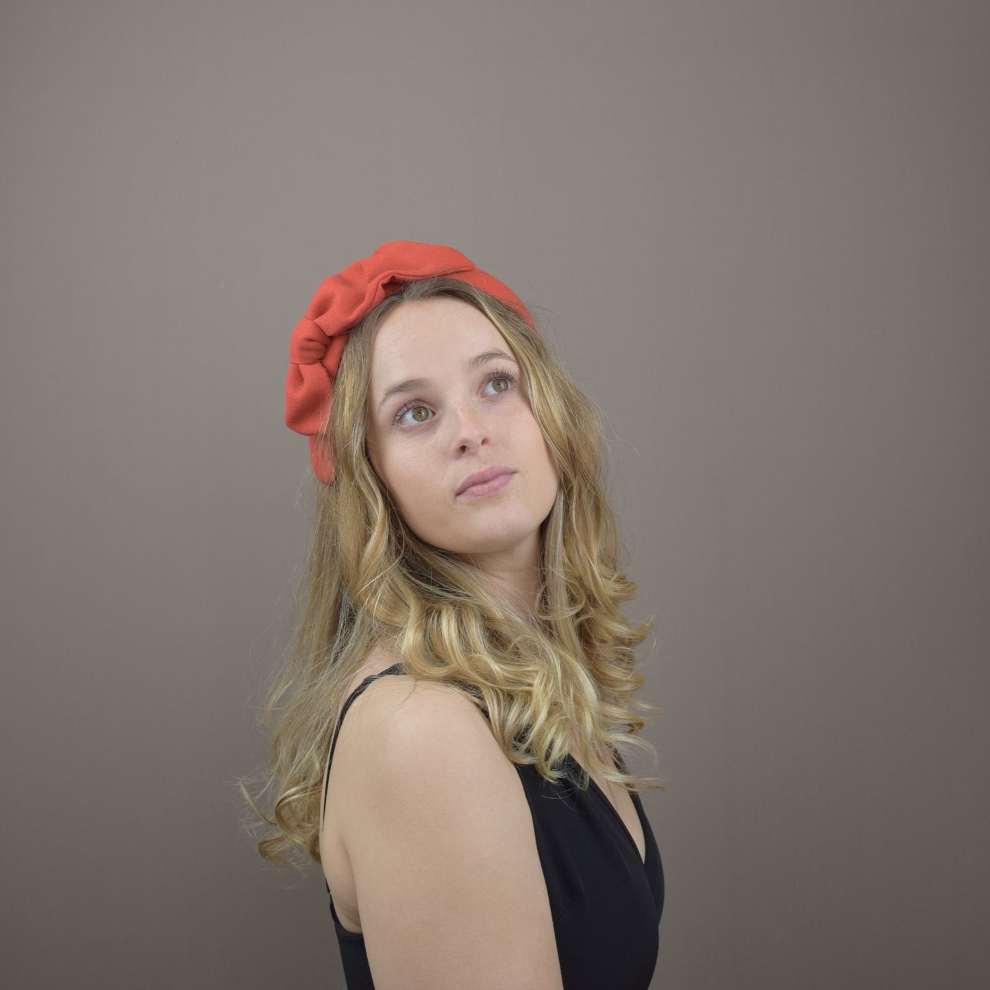 Orange Crepe Fabric Covered Wedding Guest Headband with Bow