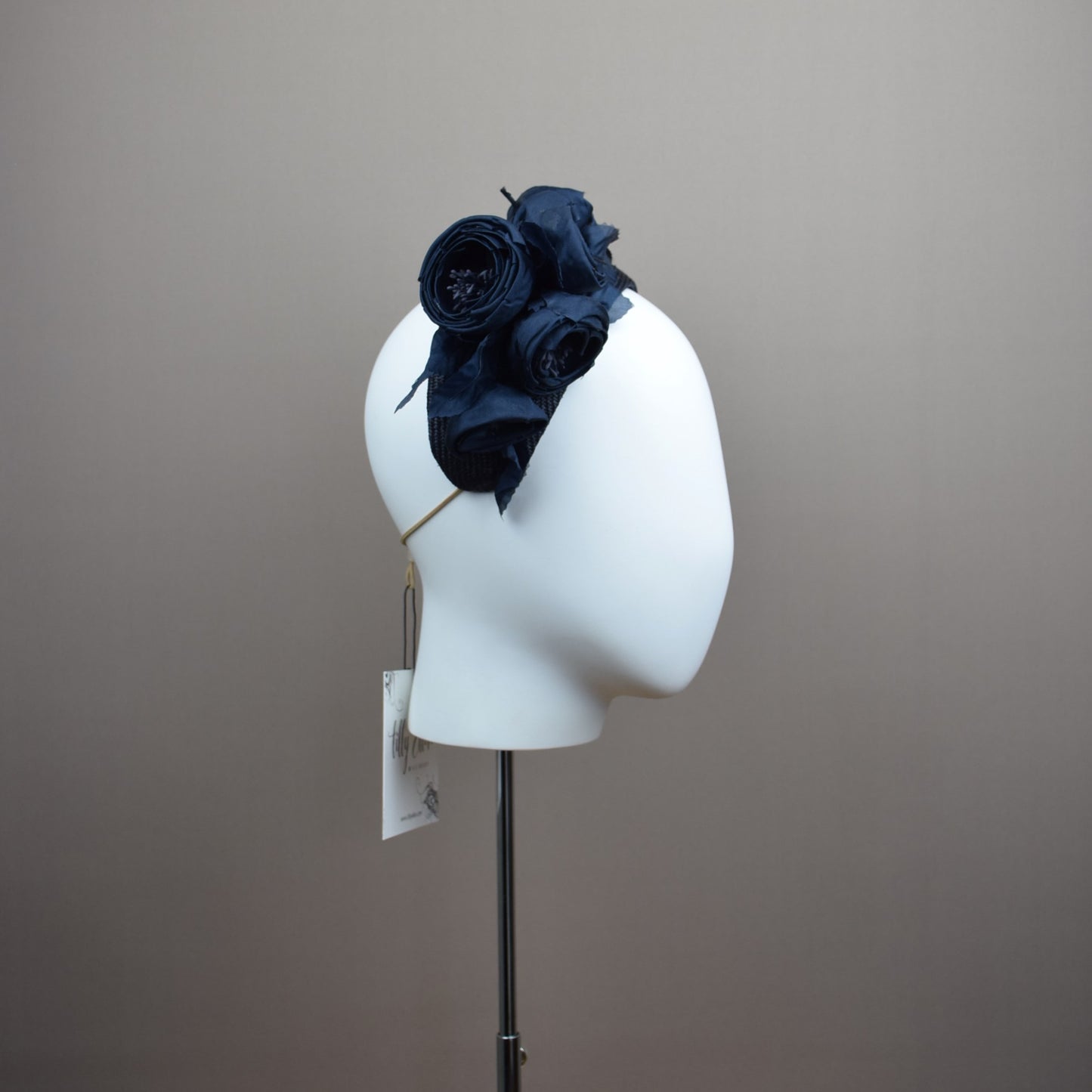 Navy Straw Wedding Guest Headband with floral detail