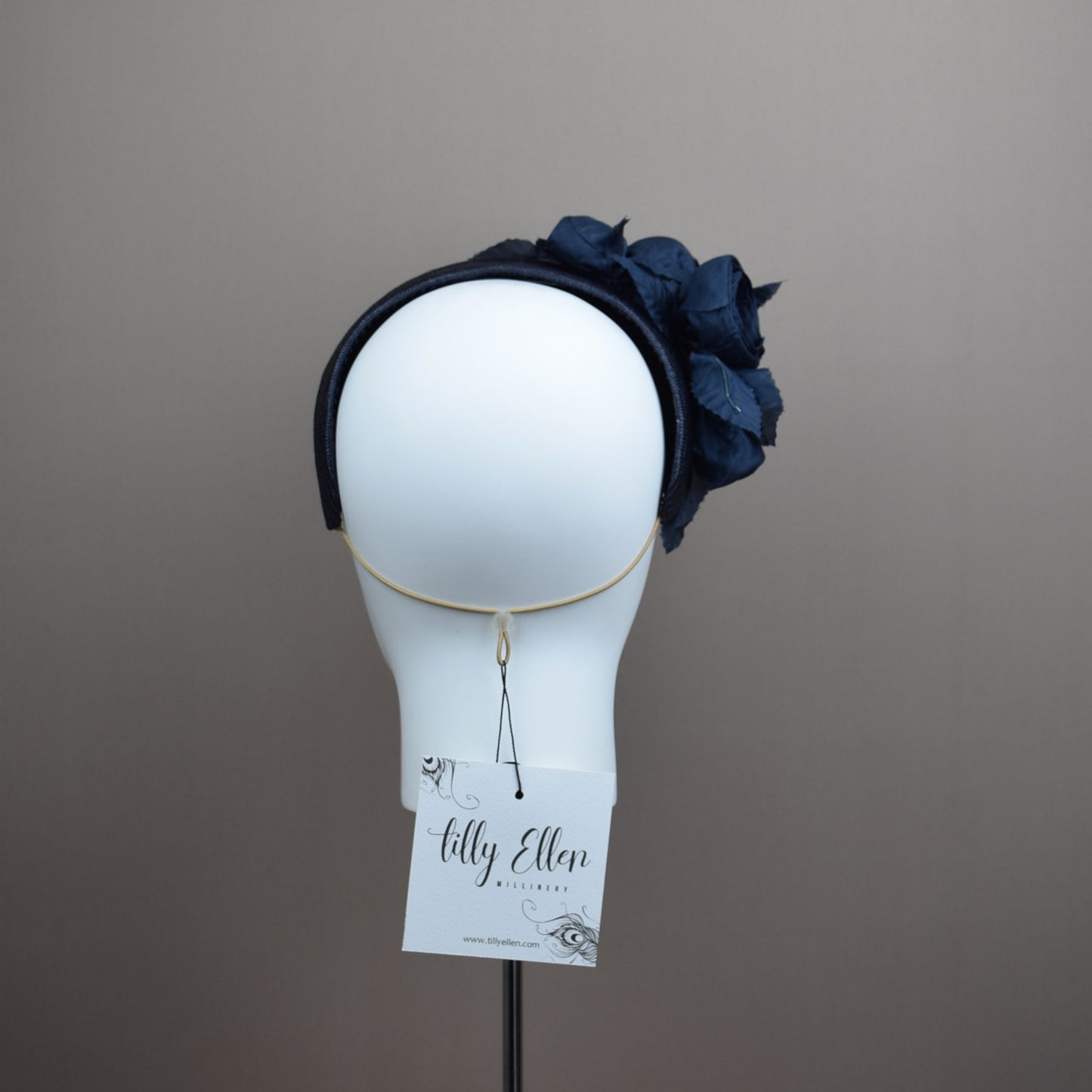 Navy Straw Wedding Guest Headband with floral detail