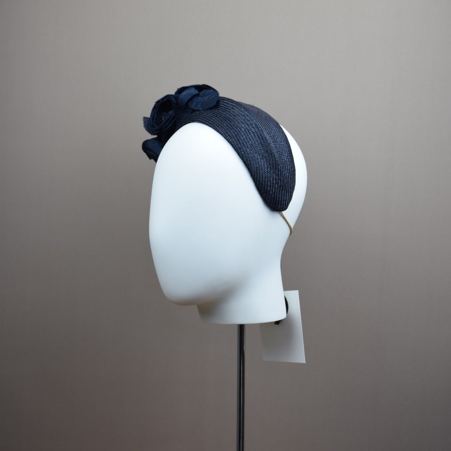 Navy Straw Wedding Guest Headband with floral detail