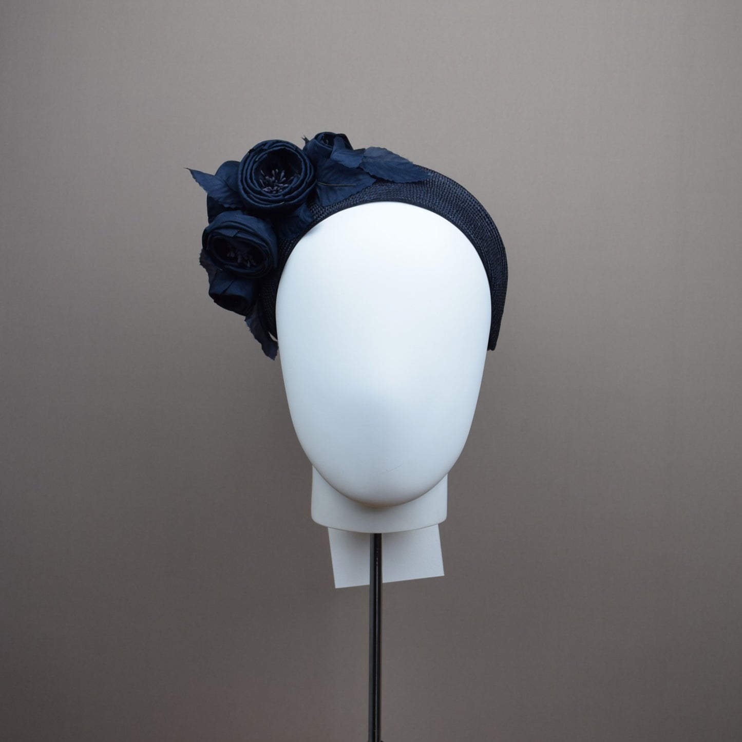 Navy Straw Wedding Guest Headband with floral detail