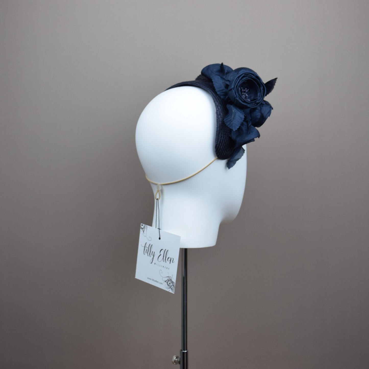 Navy Straw Wedding Guest Headband with floral detail
