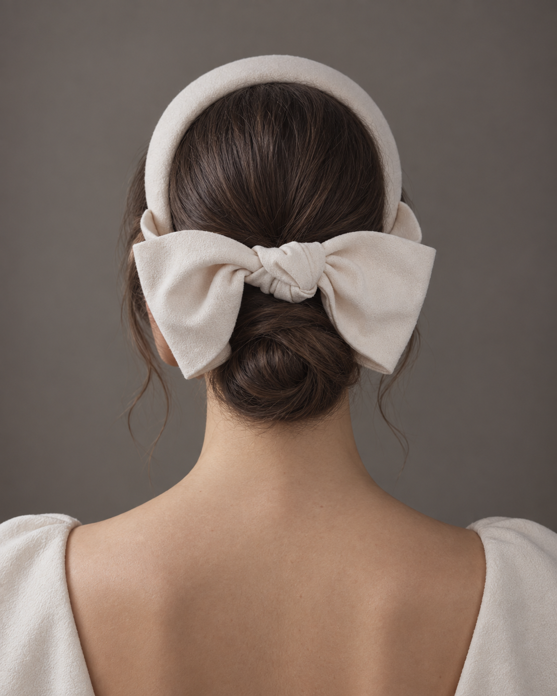 Cool Beige Crepe covered Back Bow Headband