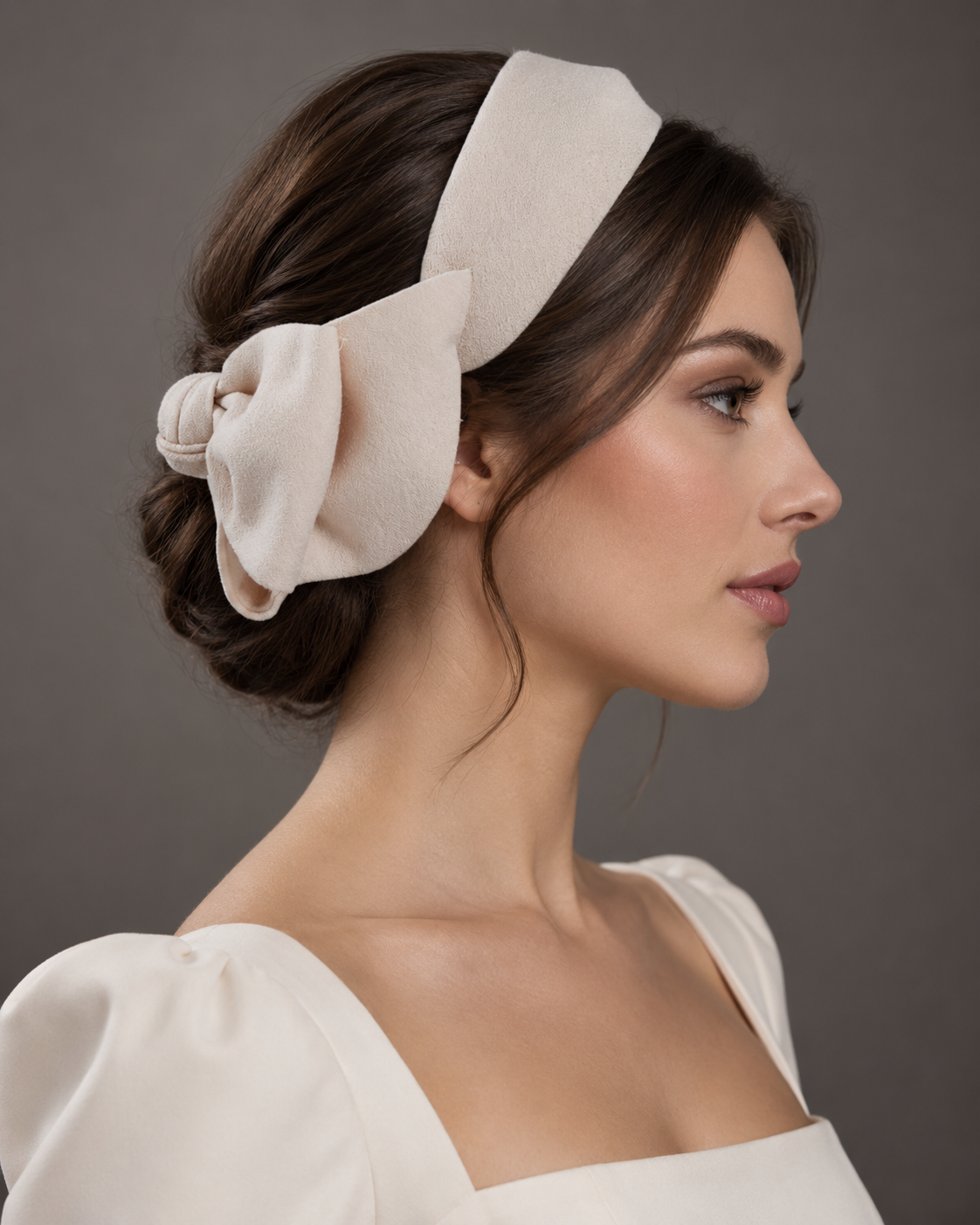 Cool Beige Crepe covered Back Bow Headband