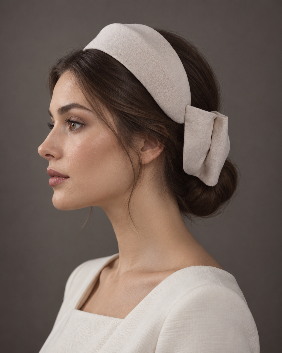 Cool Beige Crepe covered Back Bow Headband