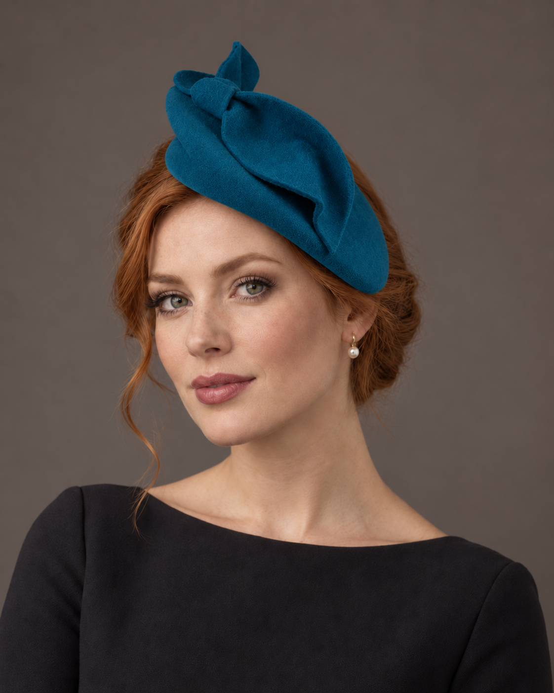 Teal Green Fur Felt Beret Style Hat