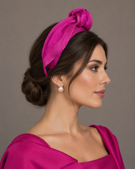 Magenta Pink Straw Turban Headband