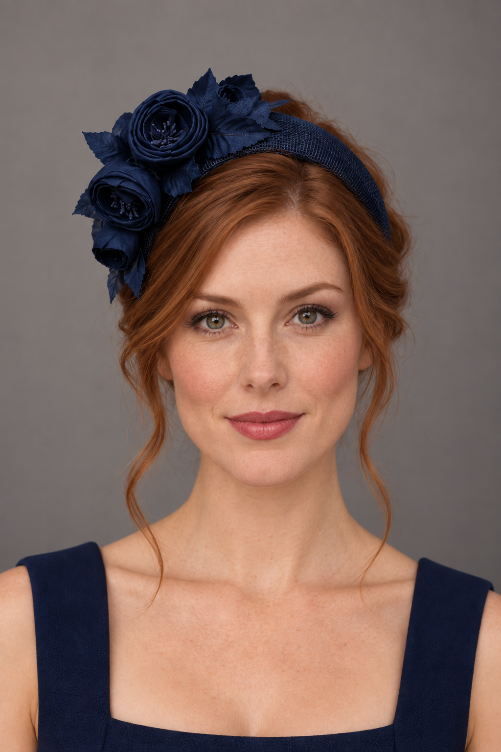 Navy Straw Wedding Guest Headband with floral detail